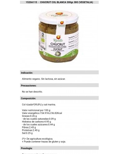 Chucrut bio 300gr Vegetalia