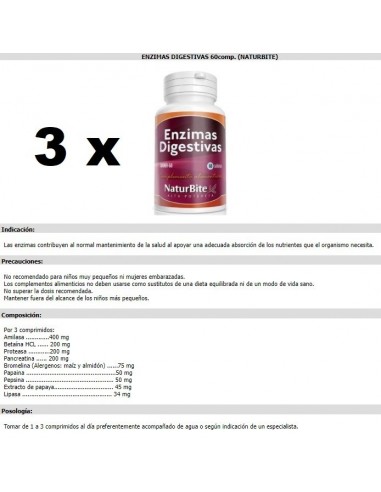 3 x Enzimas Digestivas NaturBite 60 caps