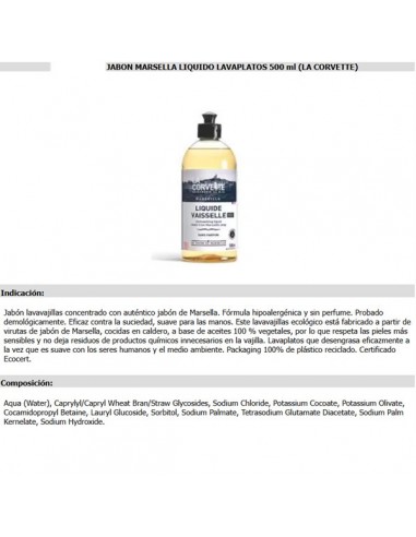 JABON MARSELLA LIQUIDO LAVAPLATOS 500...