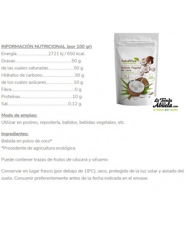 Leche de coco liofilizada bio 200gr...