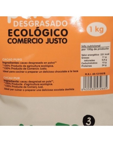 Cacao puro en polvo desgrasado bio 1...